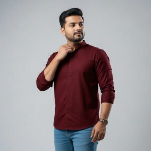 Band Collar Maroon Shirt