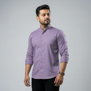Band Collar Purple Shirt