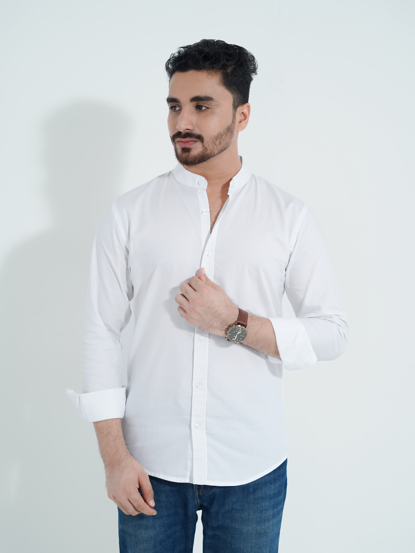 Band Collar White Shirt - Image 3